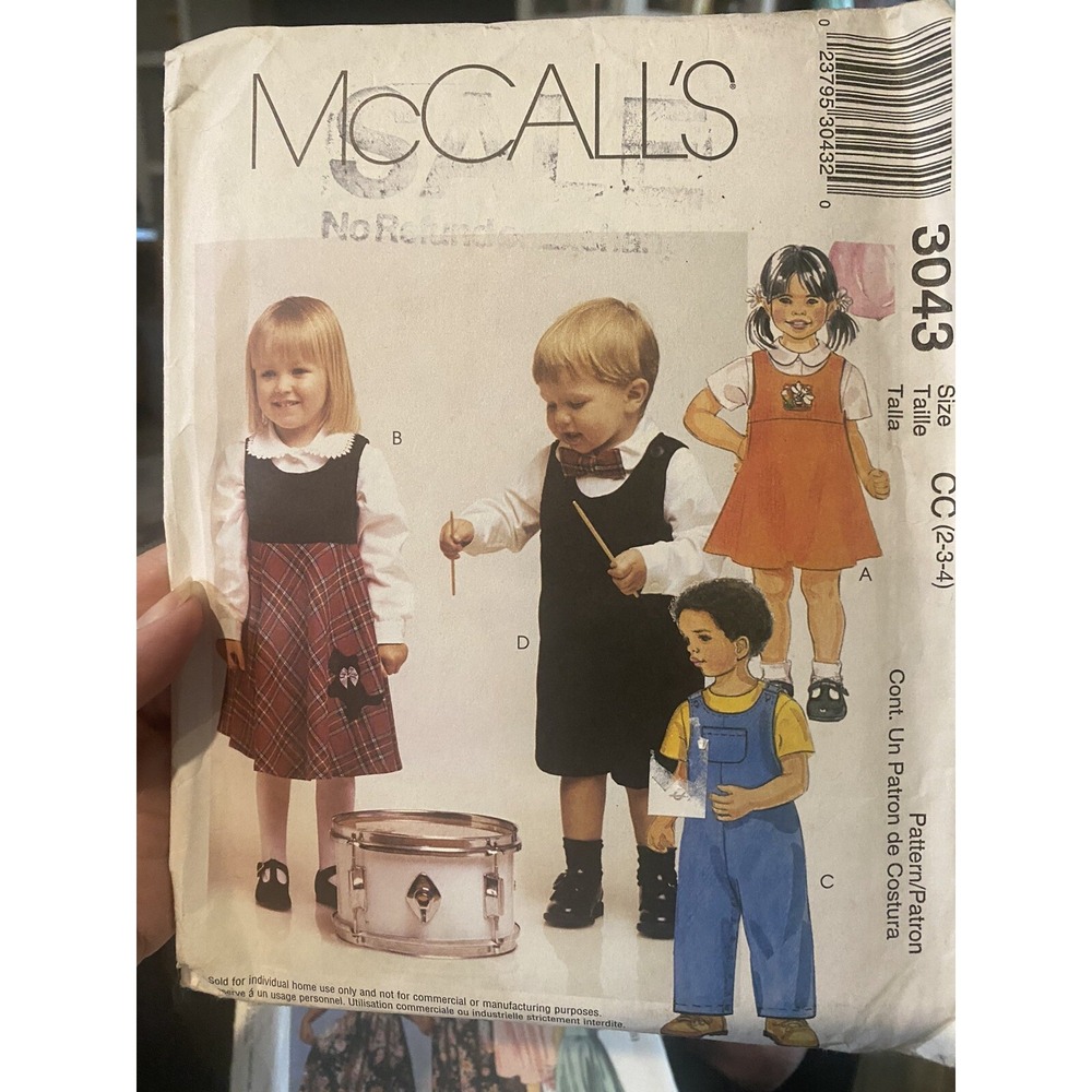 Vintage McCalls 3043 Toddler Sewing Pattern Jumper Overalls Size 2-4 Uncut